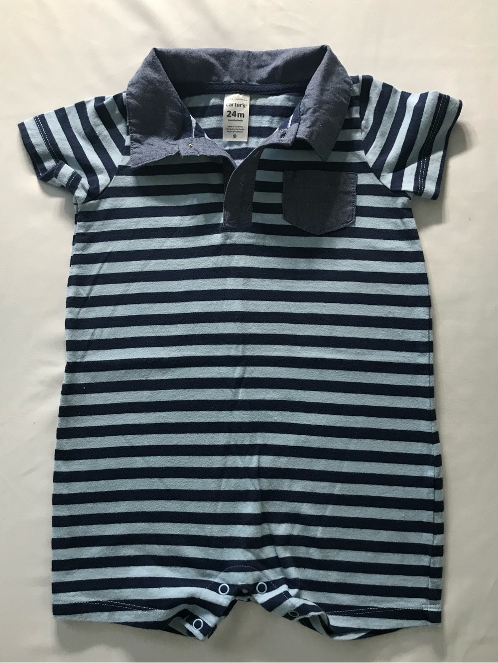 Carter's Navy & Light Blue Striped Polo One-Piece